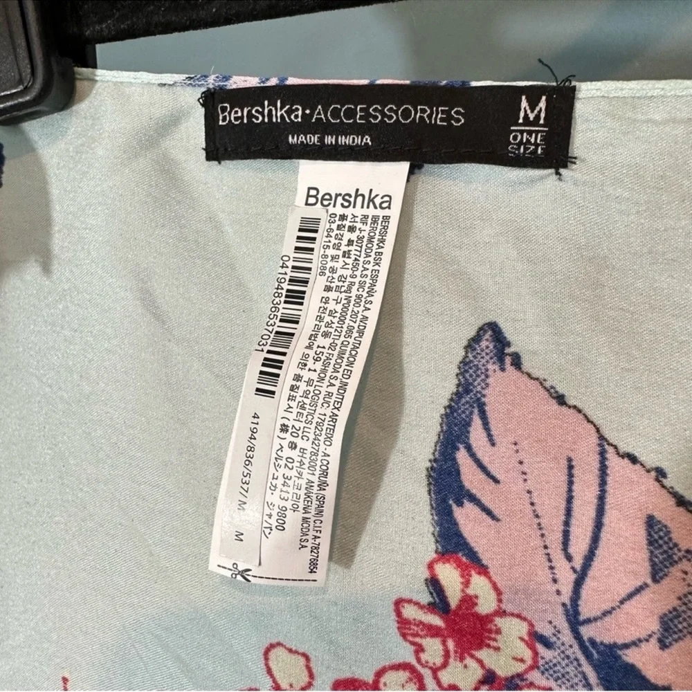 Bershka Silky Square Scarf in Blue/Red/Pink Floral Print